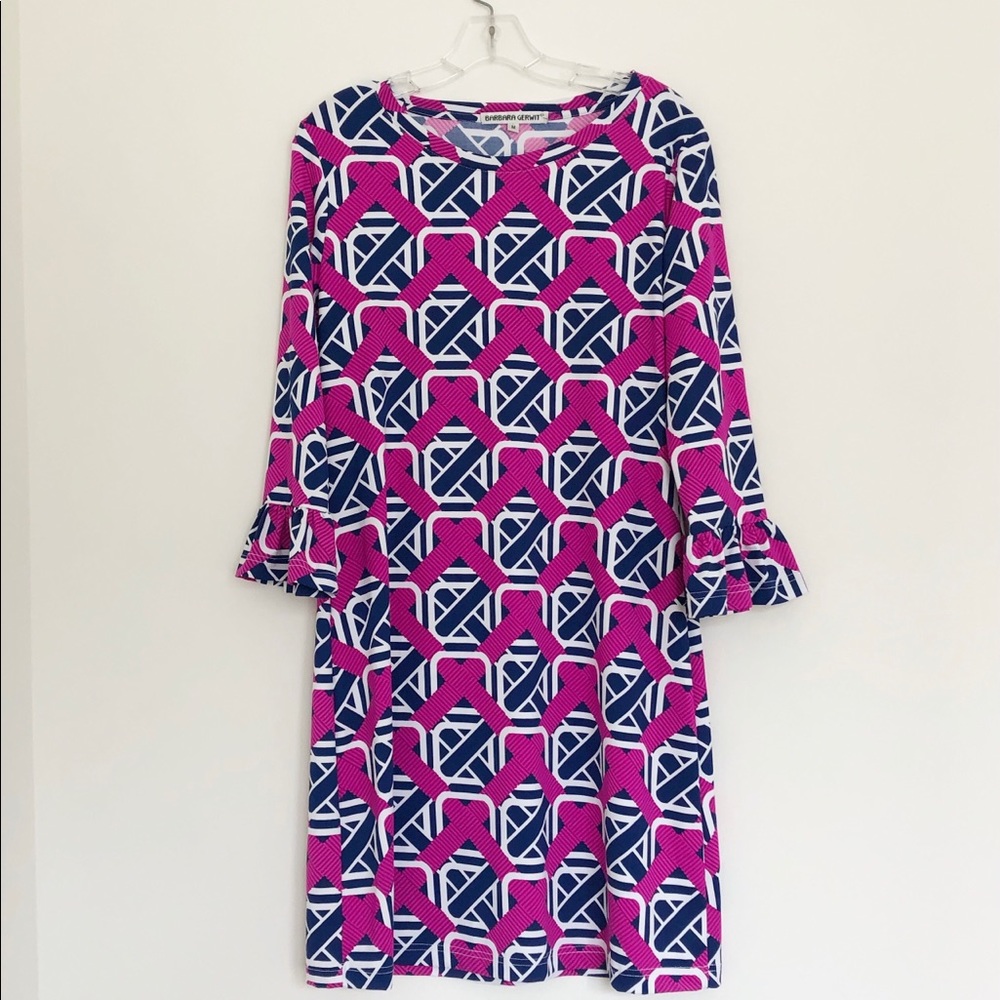 Barbara Gerwit Cross Pattern Long Sleeve Dress M